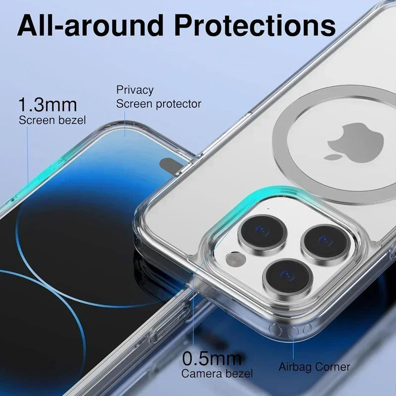 Magnetic Original Clear Case For iPhone 16 15 14 13 12 11 Pro Max Plus mini XS XR Funda For Magsafe Silicone Transparent Cover