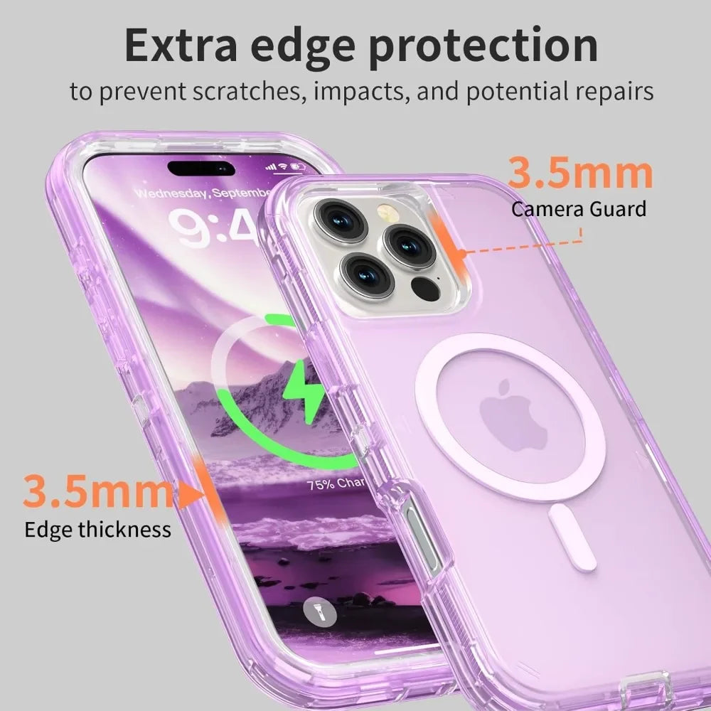 Luxury NEW 3 in 1 Heavy Armor Transparent Case for IPhone 16 15 14 Plus Pro Max for MagSafe Magnetic Otter Shockproof Box Covers