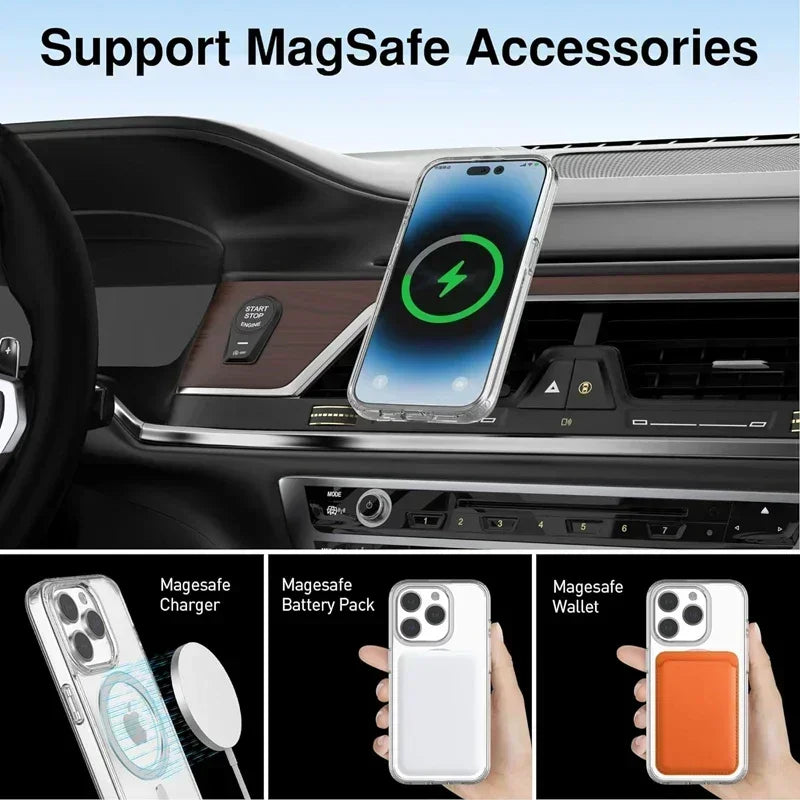 Magnetic Original Clear Case For iPhone 16 15 14 13 12 11 Pro Max Plus mini XS XR Funda For Magsafe Silicone Transparent Cover